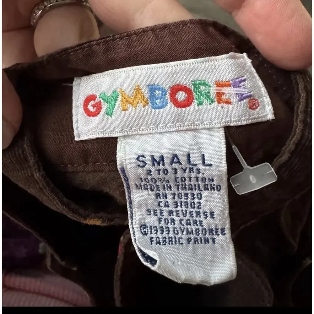 1999 Vintage Gymboree Girl Rainbow Tag Brown Floral Corduroy Overall Dress 2-3T